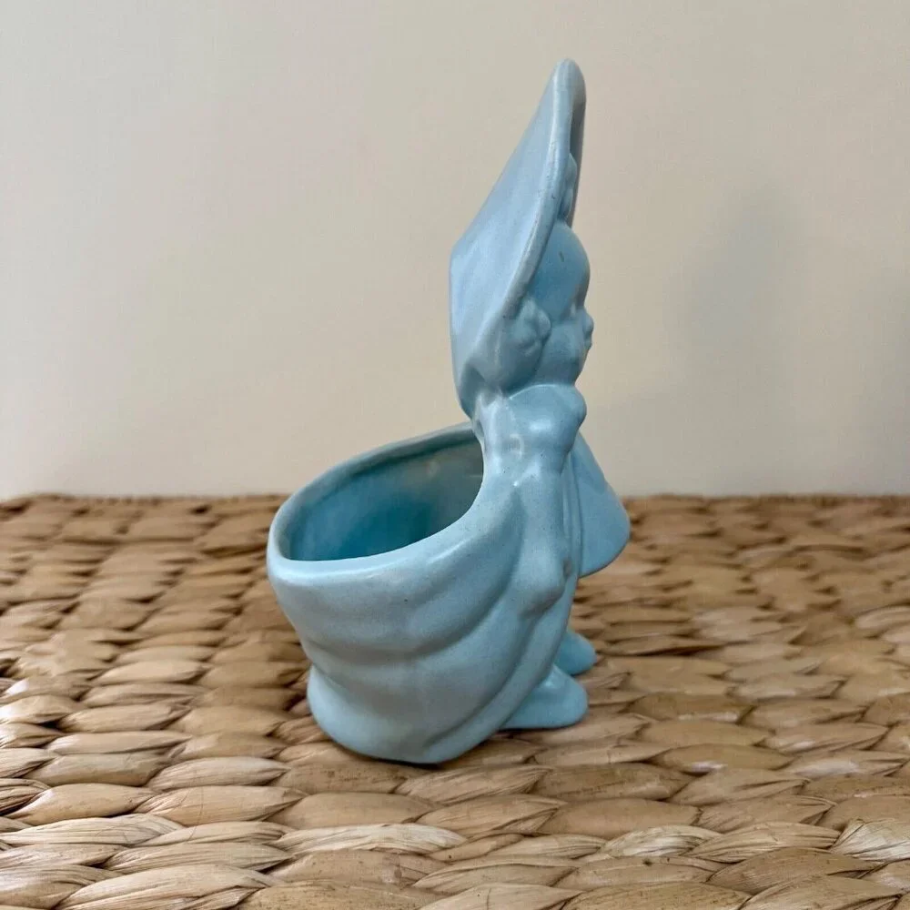 Vintage Haeger Pottery Crying Baby Girl with Bonnet Planter in Matte Blue